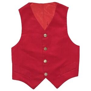 Vtg Brushed Corduroy Child's Red Vest Christmas Church Holiday Special 24" Chest